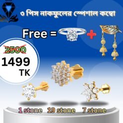 Diamond Cut Nosepin 19, 7 & 1 Stone combo + Free Ring & Earring
